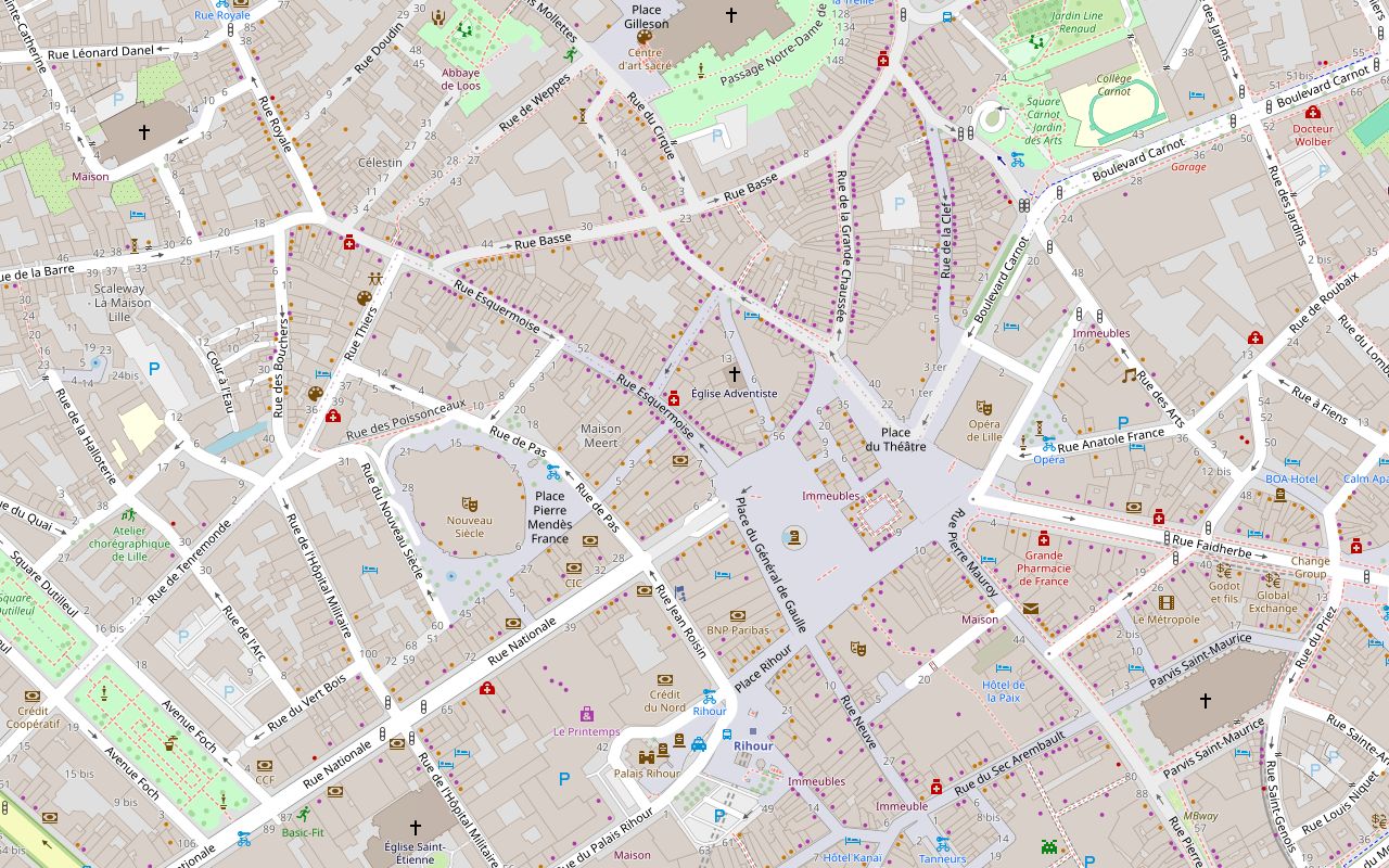 Plan du quartier autour du 12 rue Esquermoise, 59000 Lille. Le cabinet est au centre de la carte.